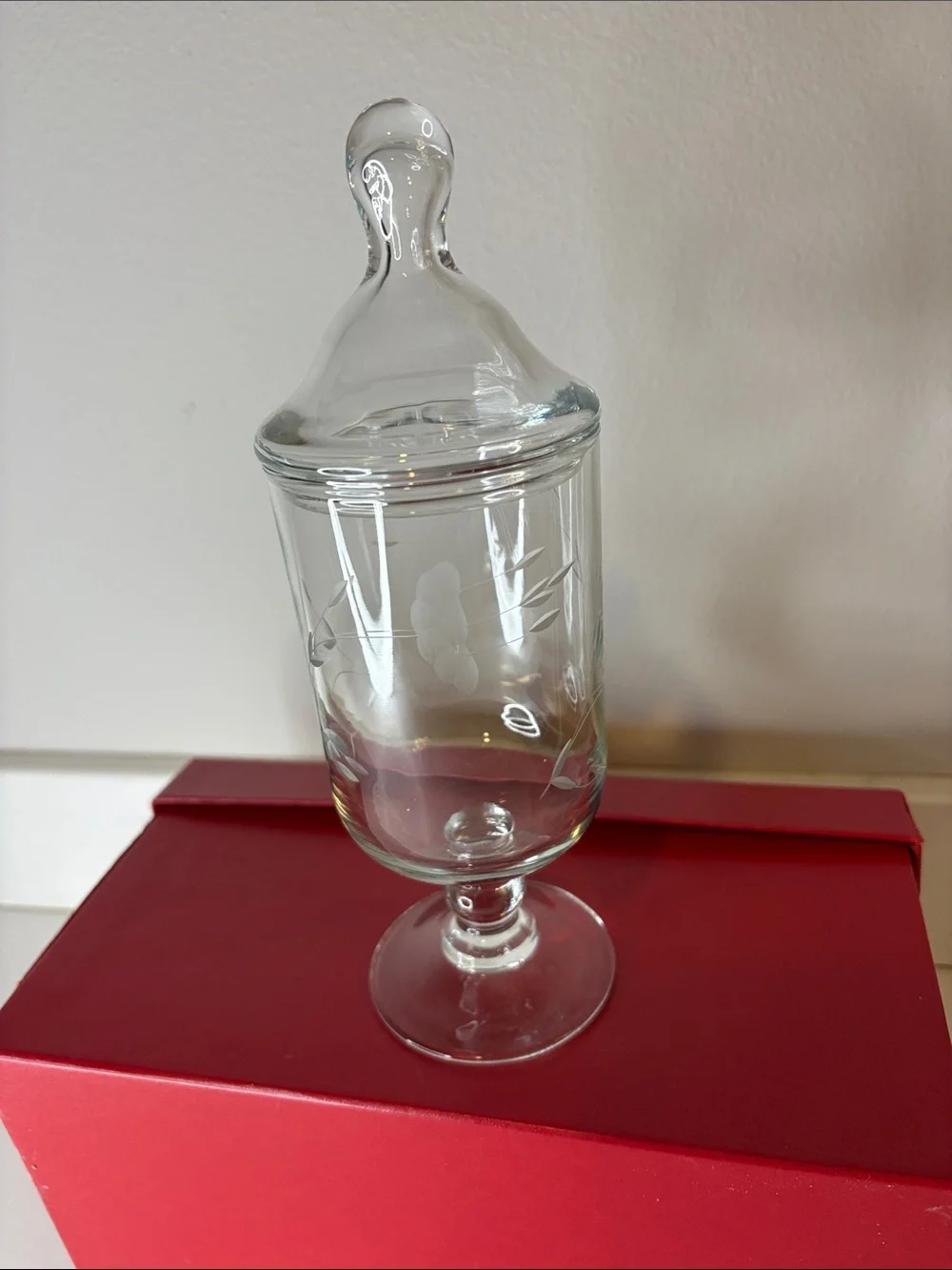 Princess House Heritage Collection Etched Glass Apothecary Jar with Lid Clear